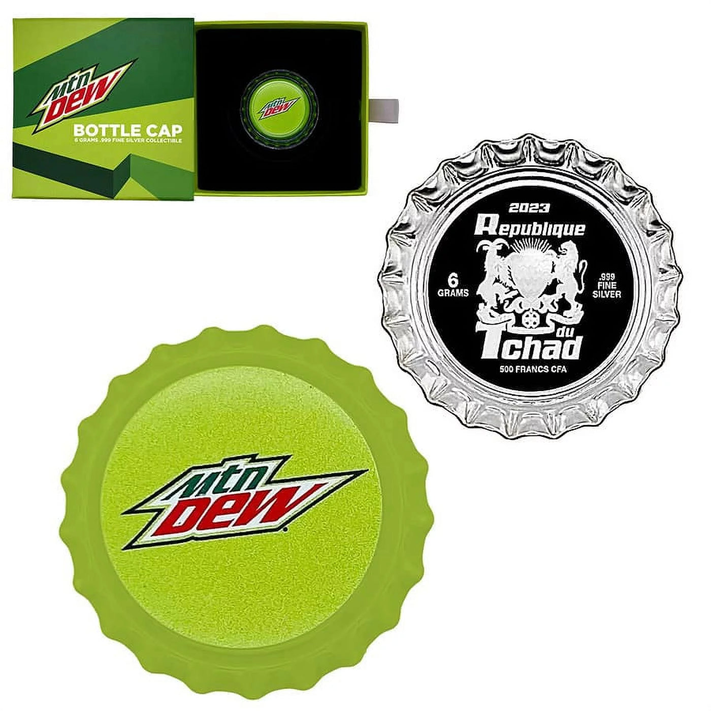 2023 Chad 6 gram Mountain Dew Bottle Cap Proof Silver Coin .999 Fine