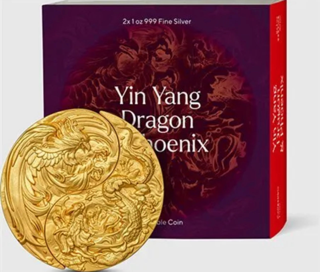 YIN YANG DRAGON & PHOENIX Gilded Set 2 x 1 Oz Silver Coin 5000 Francs Chad 2023