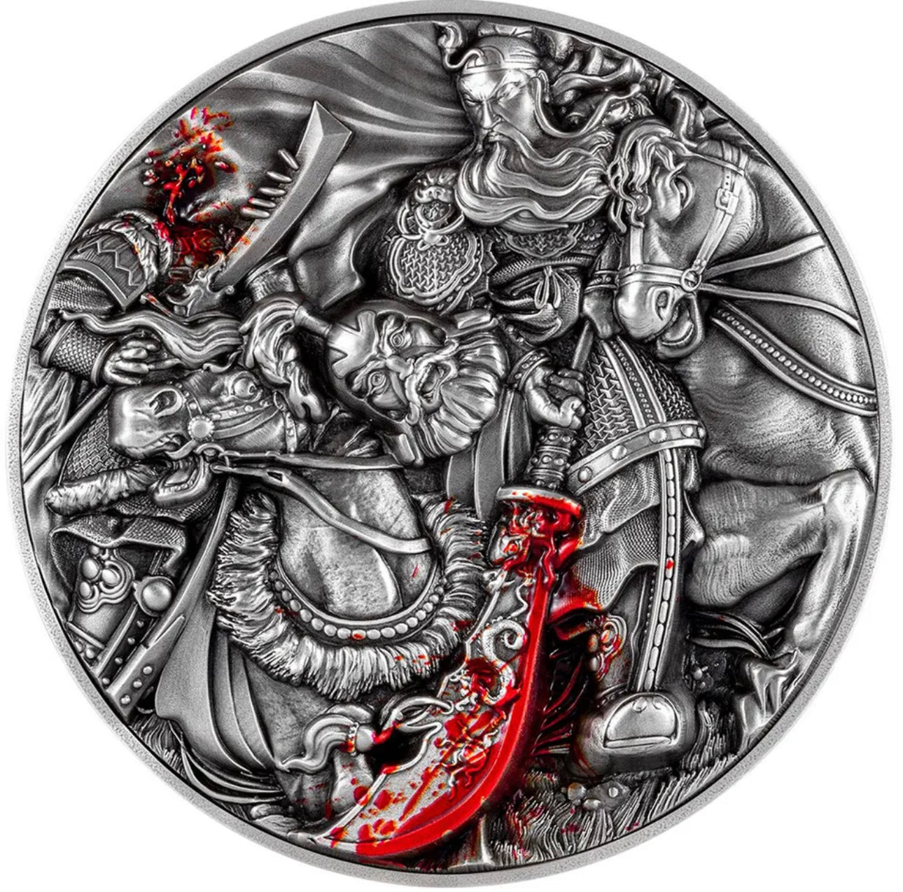 2023 13.5 oz Antique Republic of Chad Bi-Metal Guan Yu Slays Hua Xiong Coin