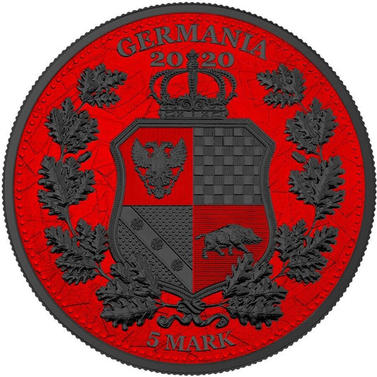 1 OZ SILVER COIN 2020 5 MARK ITALIA & GERMANIA ALLEGORIES - SPACE RED COIN
