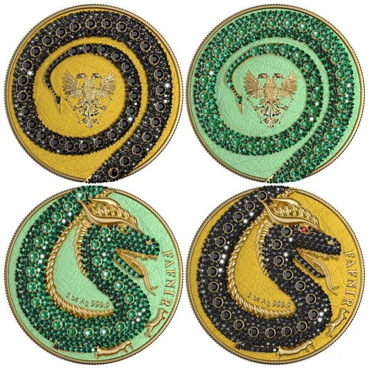 2 X 1 OZ SILVER COIN 2020 5 MARK FAFNIR SET - BLUE PINK NO 2 BIG DOTS CRYSTALS