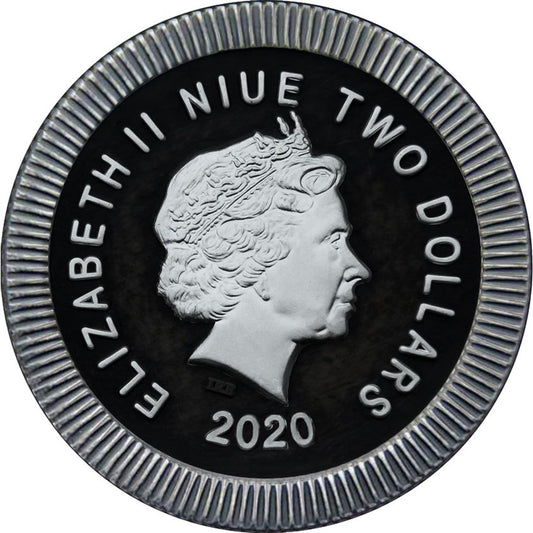 Niue 2020 $2 Athenian Owl - Ruthenium Holo - 1 Oz Silver Coin + Swarovski Crystals