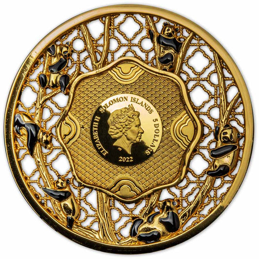 2022 Solomon Islands $5 2-oz Silver Filigree Panda Proof-Like Coin