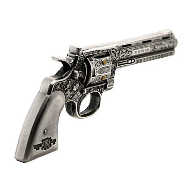REVOLVER GUN 2023 2 OZ PURE SILVER HIGH RELIEF ANTIQUED COIN