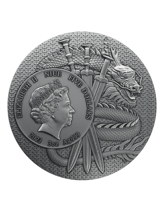 DIAN WEI Warriors of Ancient China Gold Plating 3 Oz Silver Coin 5$ Niue 2021