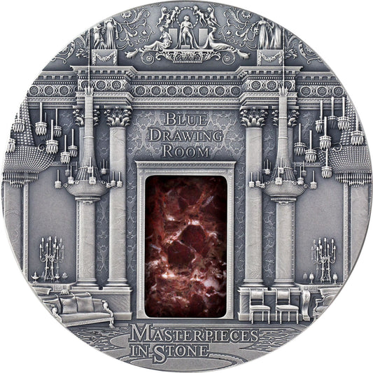 Blue drawing Room Buckingham Masterpieces in Stone 3 oz Antique finish Silver Coin 10$ Fiji 2014
