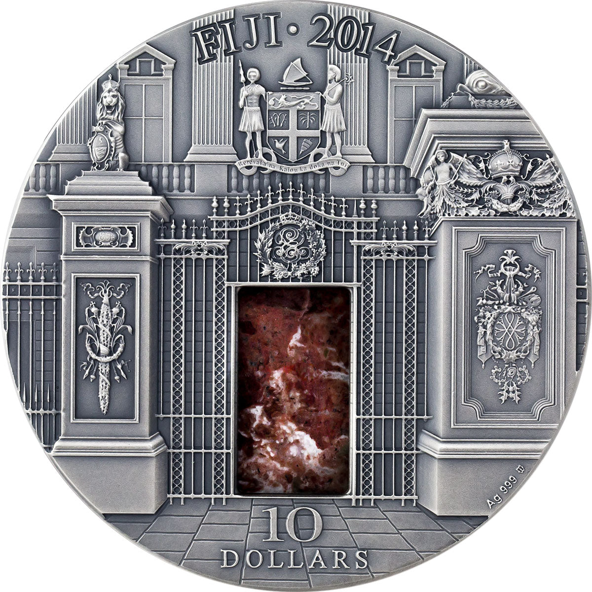 Blue drawing Room Buckingham Masterpieces in Stone 3 oz Antique finish Silver Coin 10$ Fiji 2014
