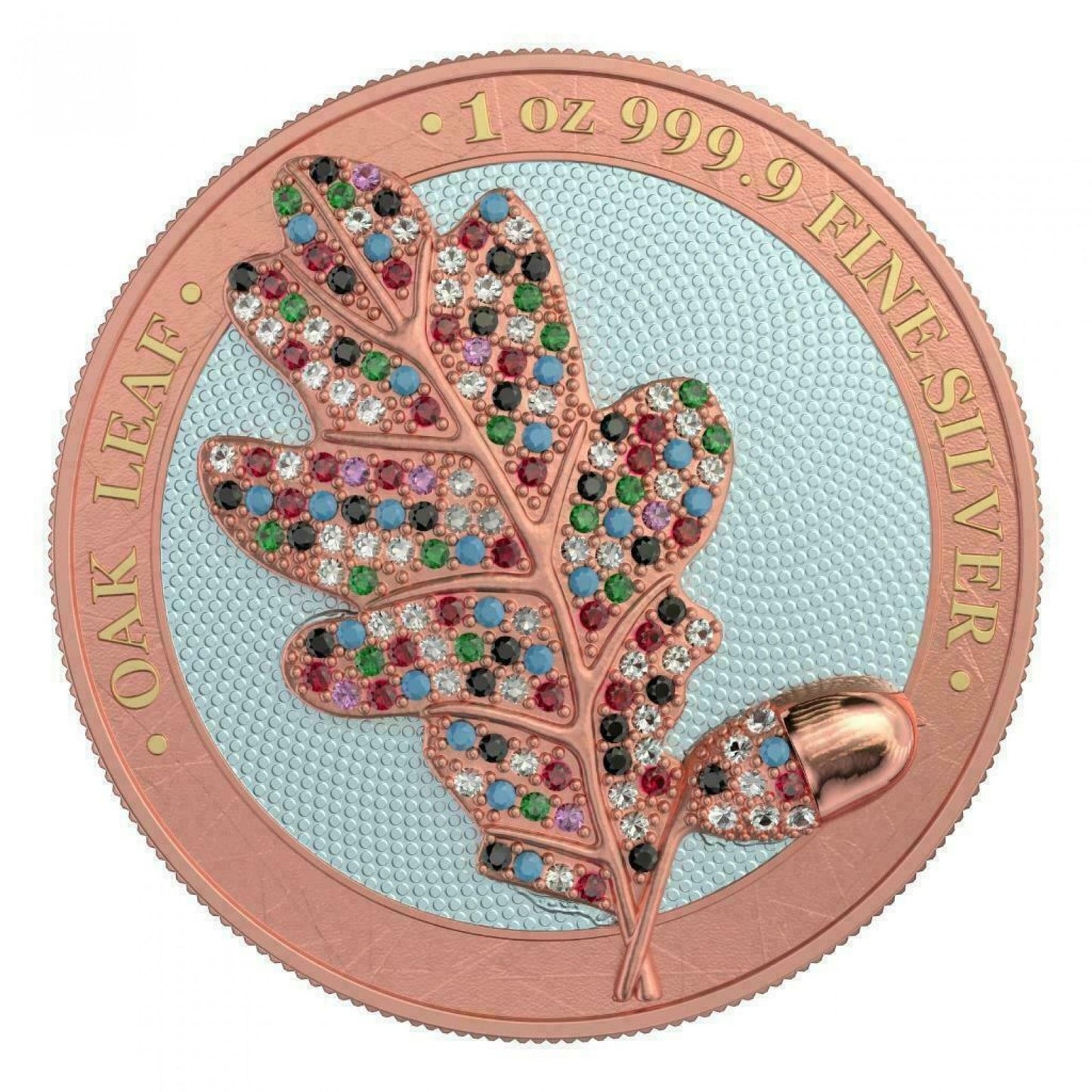 Germania 2019 5 Mark Bejeweled Oak Leaf Pink 1 Oz 999 Silver Coin