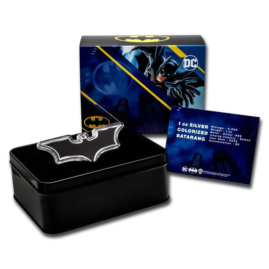 2022 Samoa 1 oz Silver Batman Batarang Colorized Shaped Coin BU