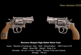 2024 Cameroon Revolver Gun 2 oz Silver Antiqued High Relief Shaped Coin - Limited Edition