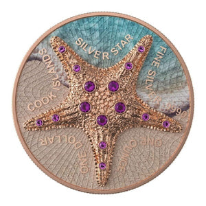 Sea Star Beach Pink Gold Star Crystals 1 Oz Silver Coin 2021 Cook Islands $1