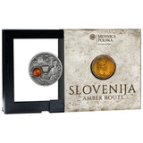 AMBER ROUTE SLOVENIA 2025 $1 Pure Silver Antique Finish Coin – Niue – Mint of Poland