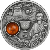 AMBER ROUTE SLOVENIA 2025 $1 Pure Silver Antique Finish Coin – Niue – Mint of Poland