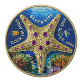 1 Oz Silver Coin 2021 Cook Islands $1 Sea Star Beach Blue Gold Star Crystals