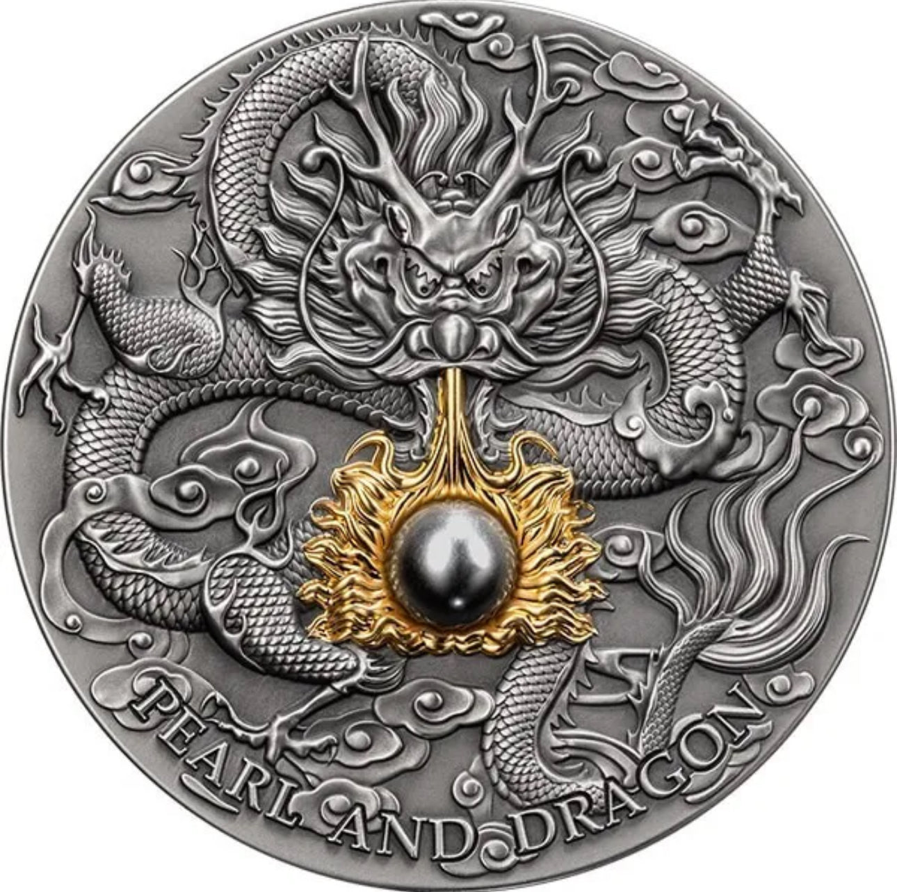 Niue Island 2 oz BLACK PEARL and DRAGON series DIVINE PEARLS $5 Silver Coin 2023