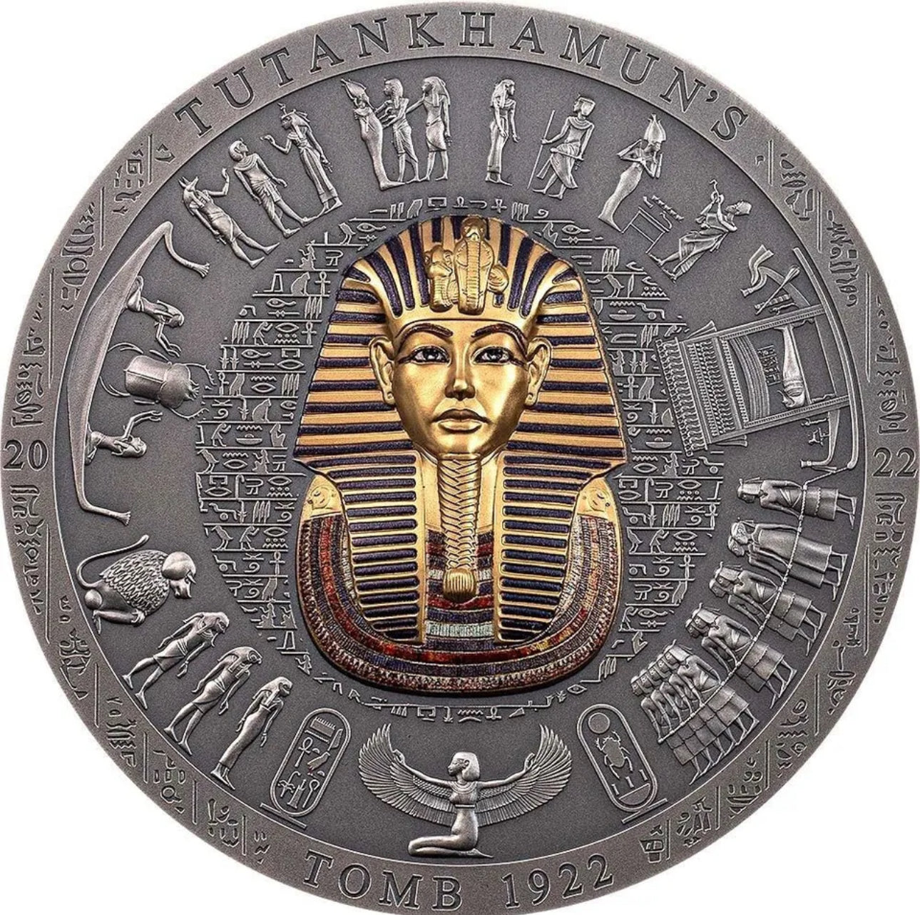 TUTANKHAMUN TOMB Archeology Symbolism 3 Oz Silver Coin 20$ Cook Islands 2022