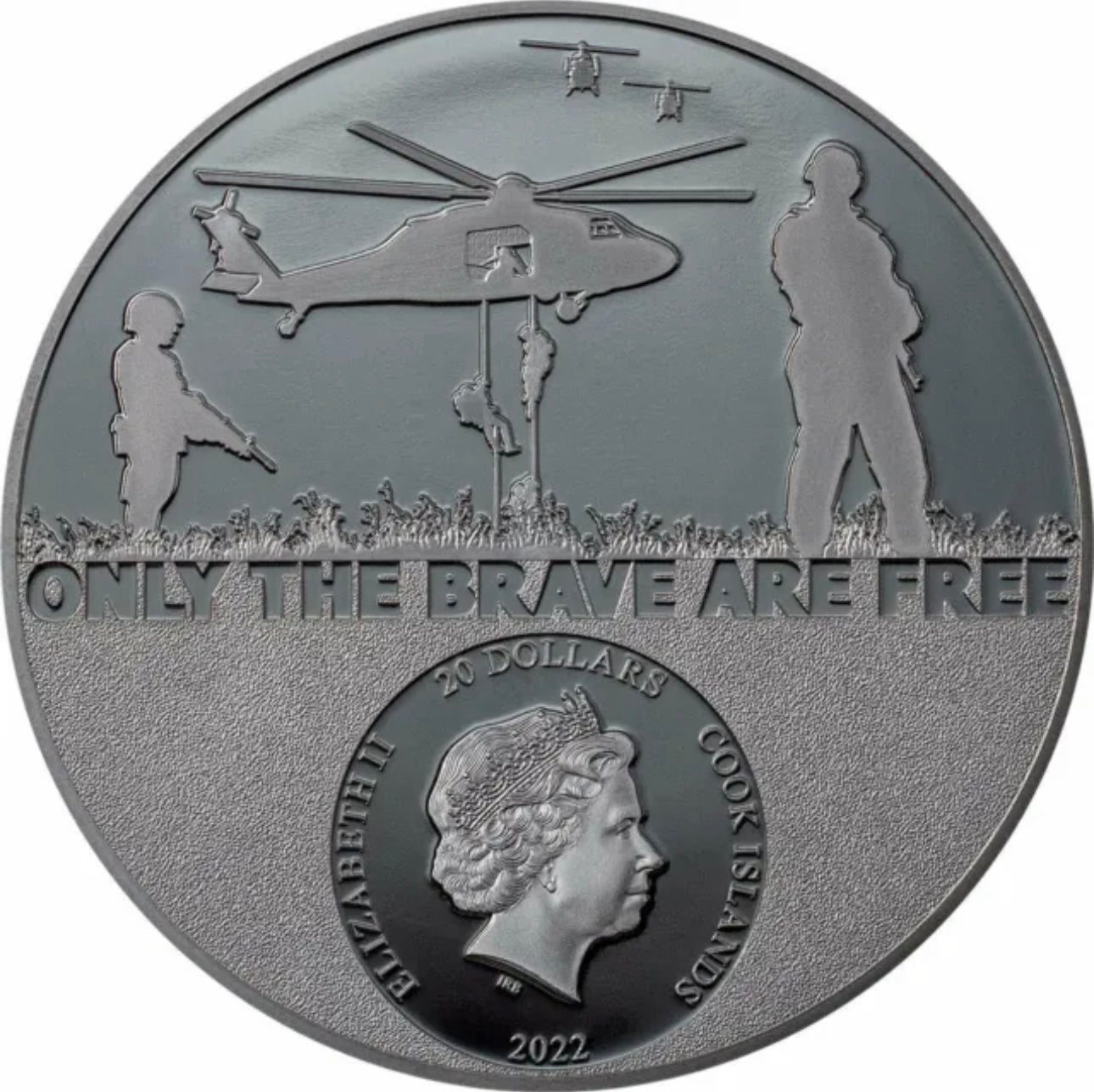 2022 $20 Cook Islands Real Heroes SPECIAL FORCES 3 Oz Silver Black Proof Coin.