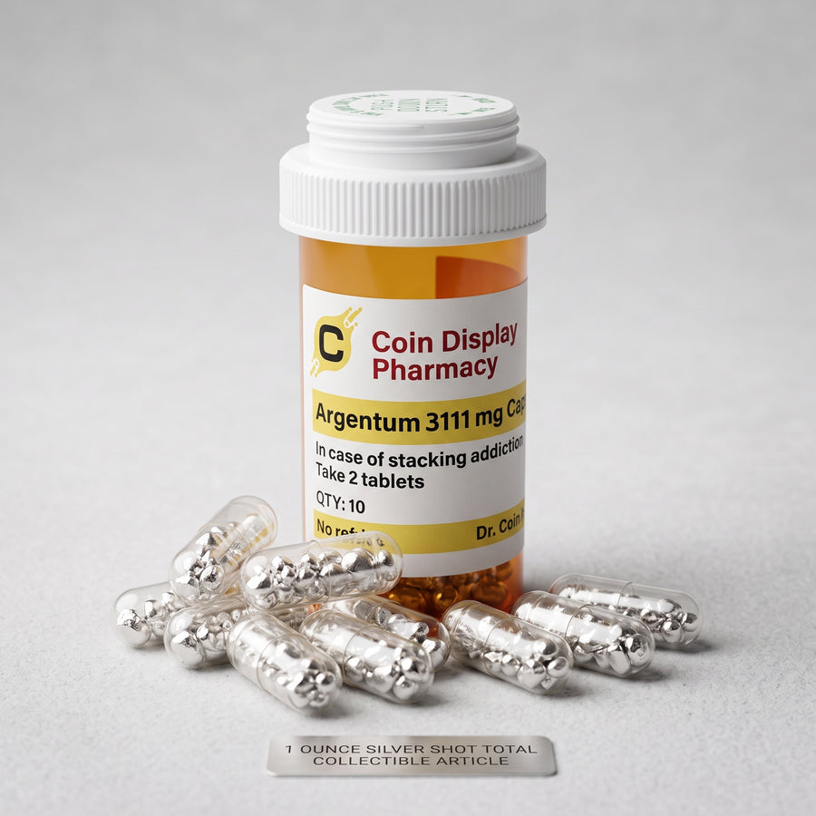 The Silver Stackers' Cure: 1 Ounce Silver Shot in Novelty 'Argentum' Prescription Bottle