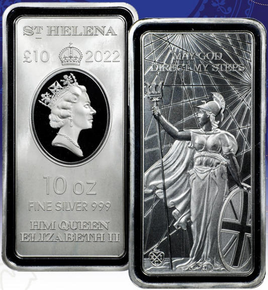 2022 10 oz St. Helena Rectangular Silver Standing Britannia Coin (BU)