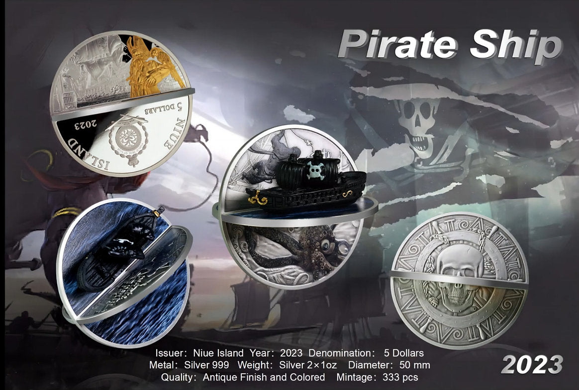 2023 Niue 2oz Silver Coin Series 2 Pirate ship 3D silver coin