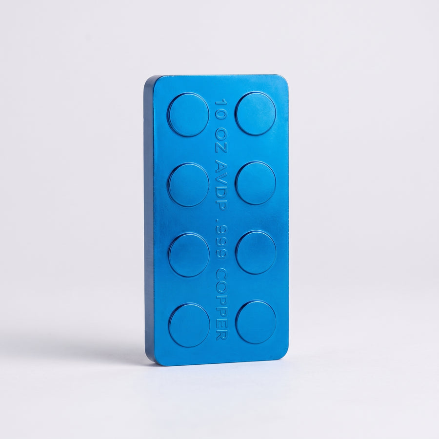 Blue Copper Building Block Bar 10 oz 2026 – front with studs