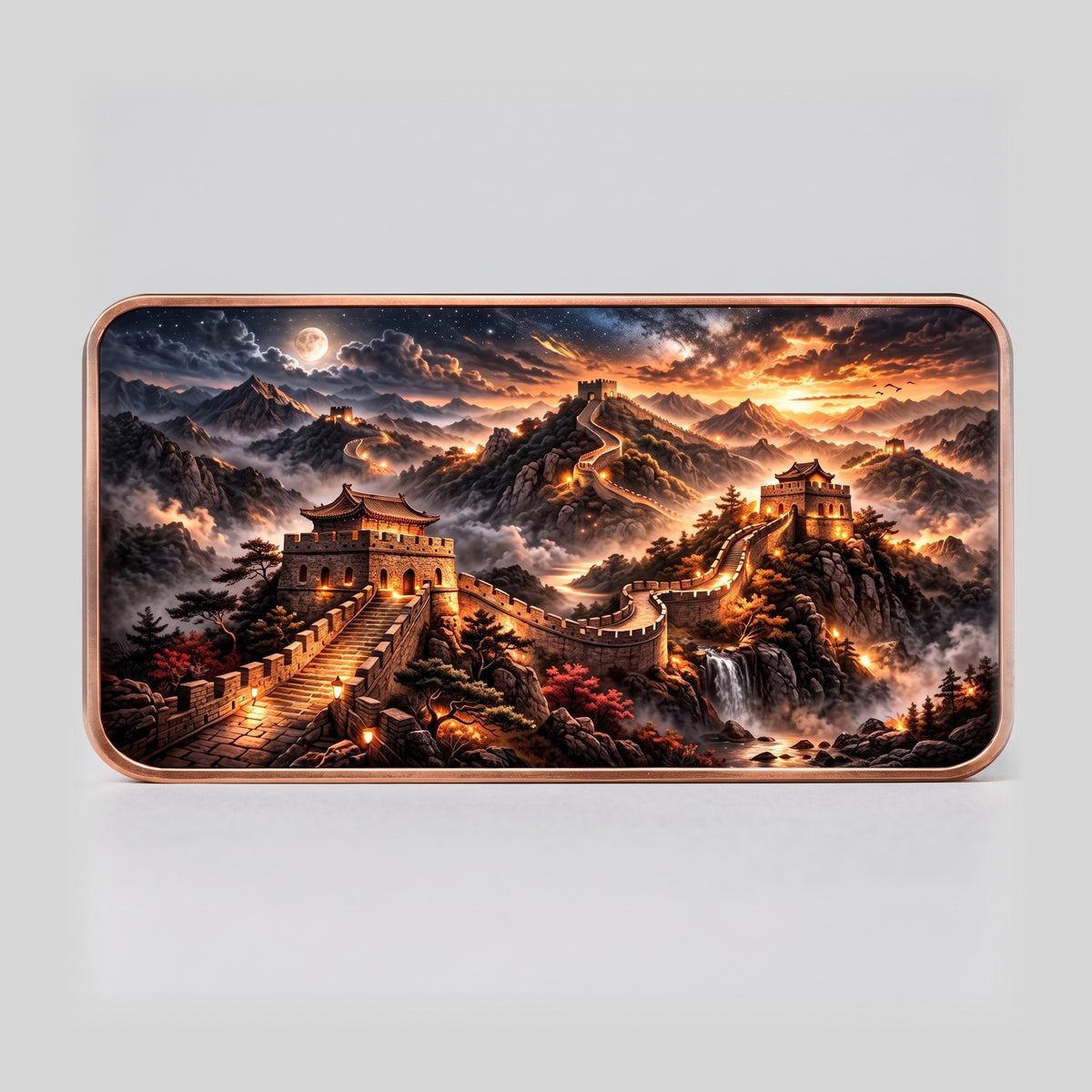 Great Wall of China 10 oz Copper Bar 2026 – front, colorized panorama