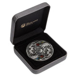 DOUBLE DRAGON AND DRAGON PHOENIX WITH YIN YANG- 2021 2 OZ PURE SILVER ANTIQUED COIN