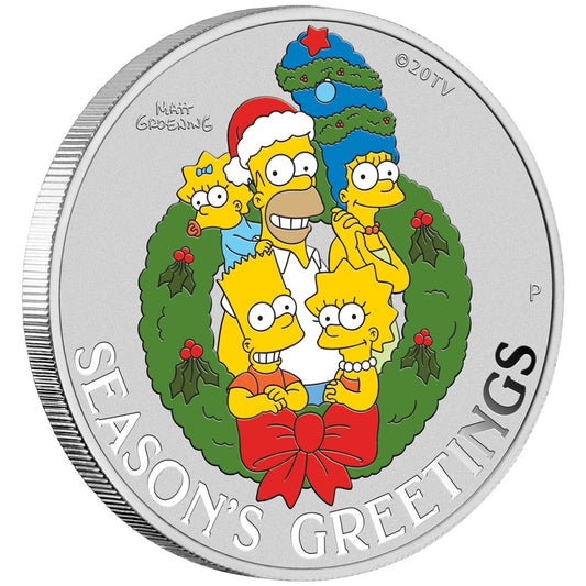 The Simpsons Season’s Greetings 2022 1oz Silver Coloured Coin in Card