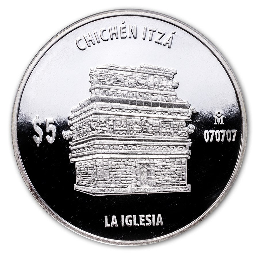 Mexico 5 Pesos ,3 Pcs Silver Coin Set, 2007 (2012) Chichen Itza Maya Stone House