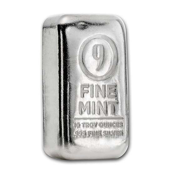 10 oz Cast-Poured Silver Bar - 9Fine Mint