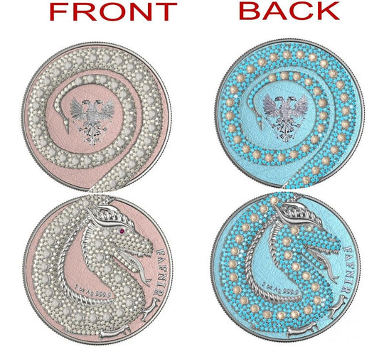 2 X 1 OZ SILVER COIN 2020 5 MARK FAFNIR SET - BLUE PINK NO 1 BIG DOTS CRYSTALS