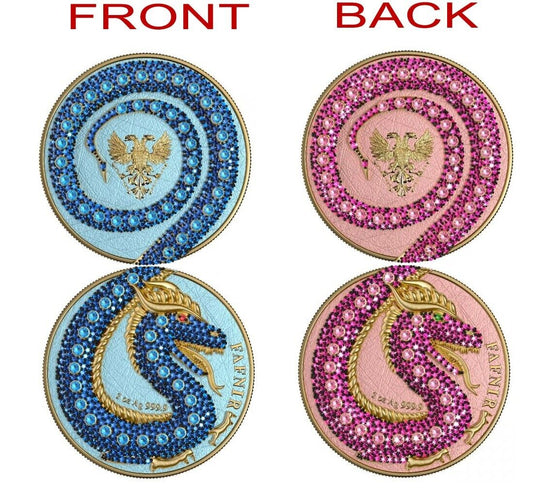 2 X 1 OZ SILVER COIN 2020 5 MARK FAFNIR SET - BLUE PINK NO 3 BIG DOTS CRYSTALS