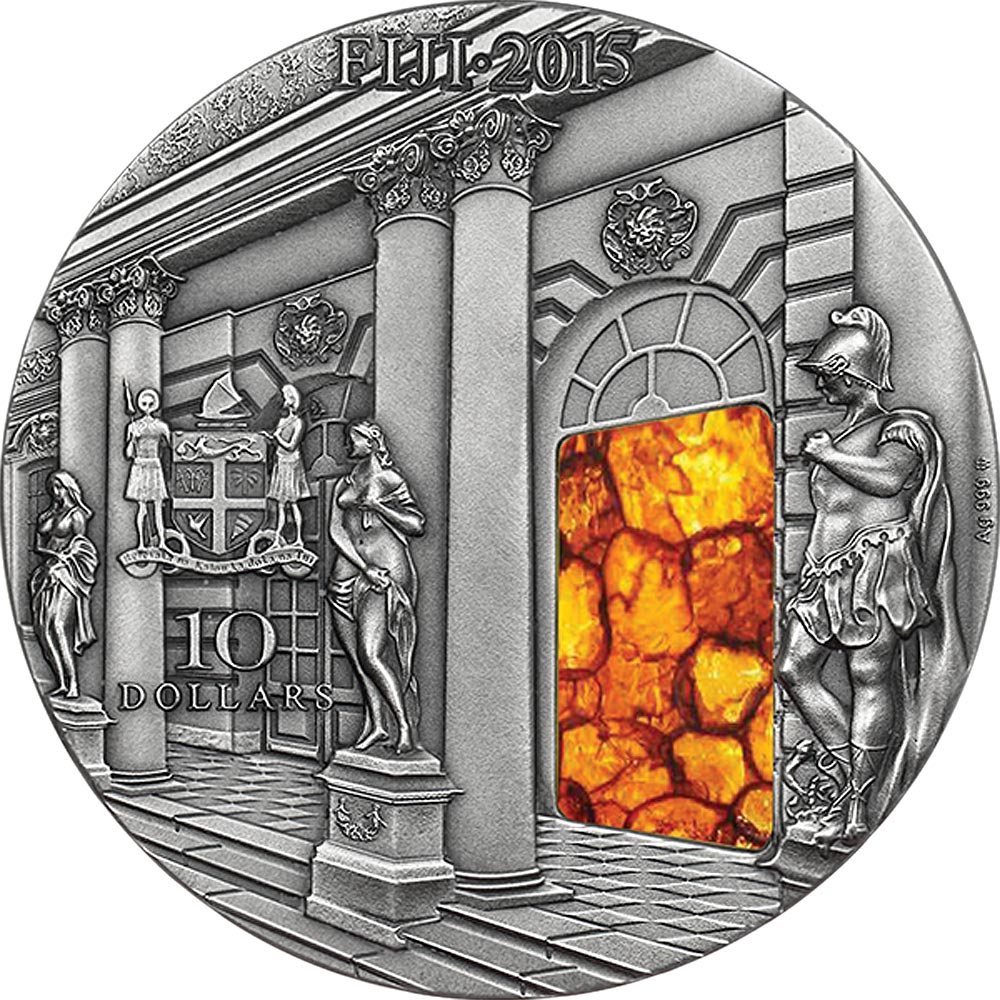 Amber Room Masterpieces in Stone 3 oz Antique finish Silver Coin 10$ Fiji 2015