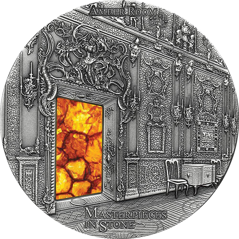 Amber Room Masterpieces in Stone 3 oz Antique finish Silver Coin 10$ Fiji 2015