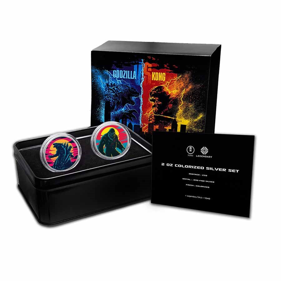 2021 Niue 1 oz Silver Colorized Godzilla vs. Kong 2-Coin Set