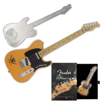 2021 1 OZ SILVER FENDER TELECASTER GUITAR SHAPED COIN