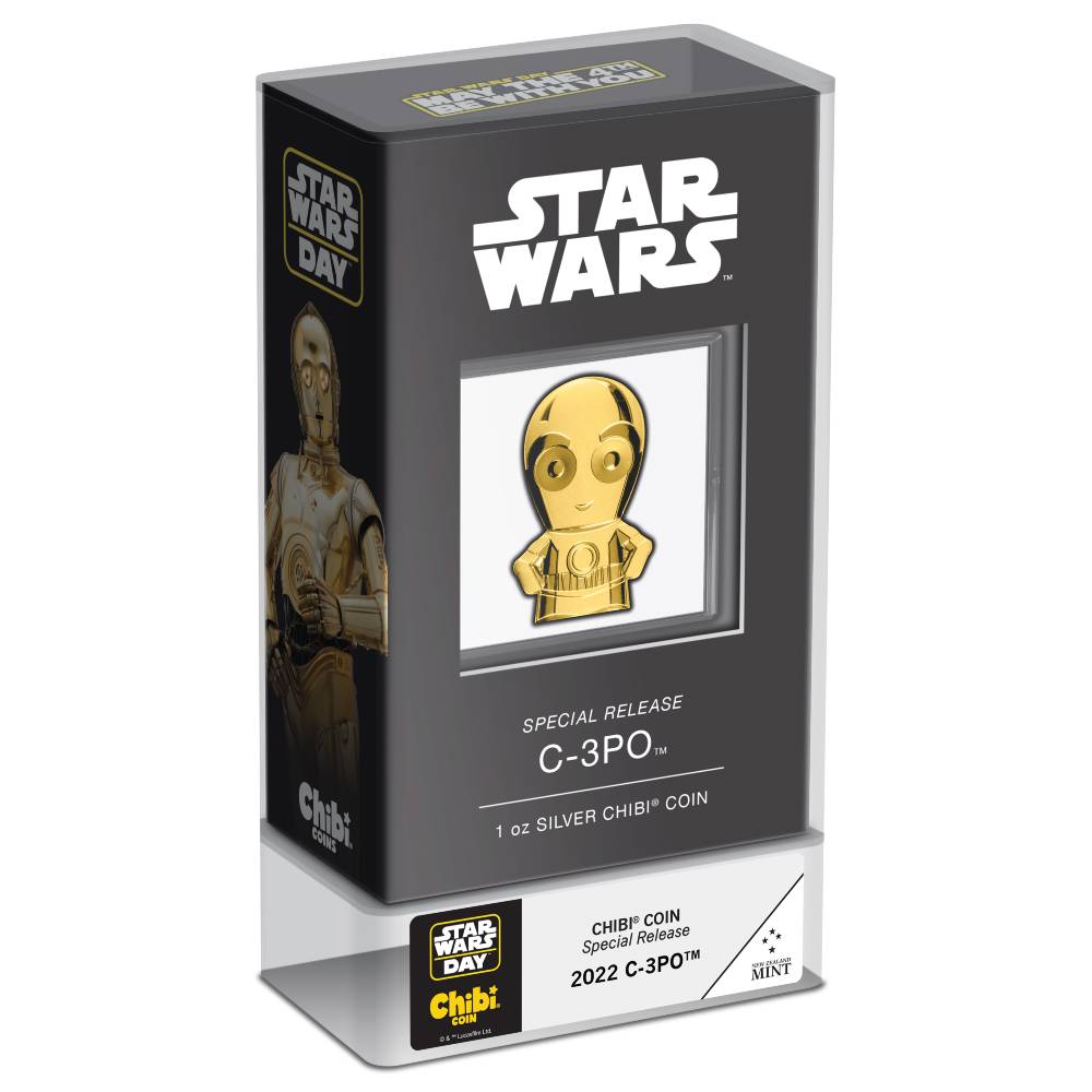 C-3PO GILDED STAR WARS DAY CHIBI COIN 2022 1 OZ PURE SILVER PROOF COIN – NIUE – NZ MINT