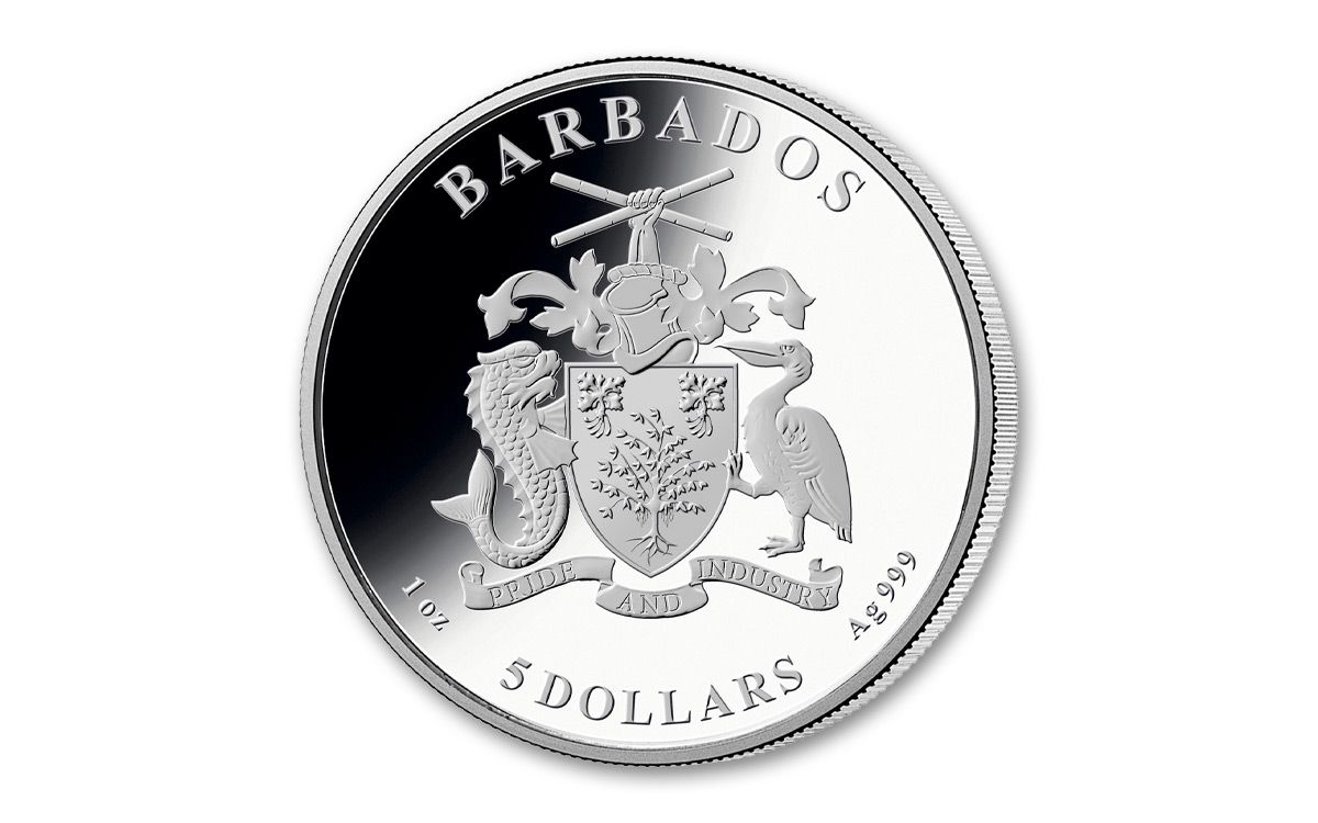 2022 Barbados $5 1-oz Silver Queen Elizabeth II Double Portrait Proof-Like Coin