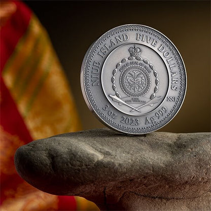 Vishnu Divine Faces of the Sun 3 oz Antique finish Silver Coin 5$ Niue 2023