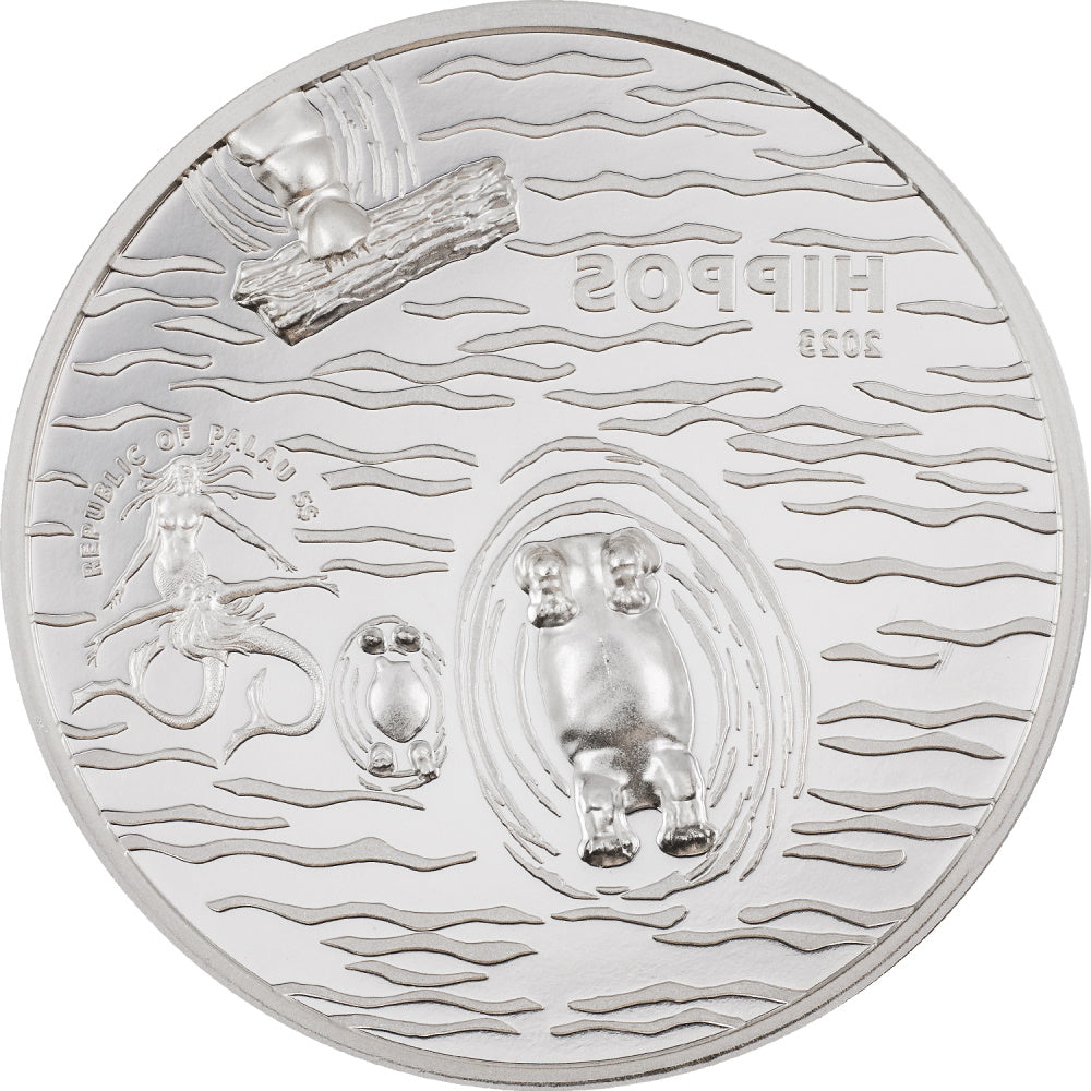 HIPPOS Split view 1 oz Silver Ultra high relief Coin $5 Palau 2023