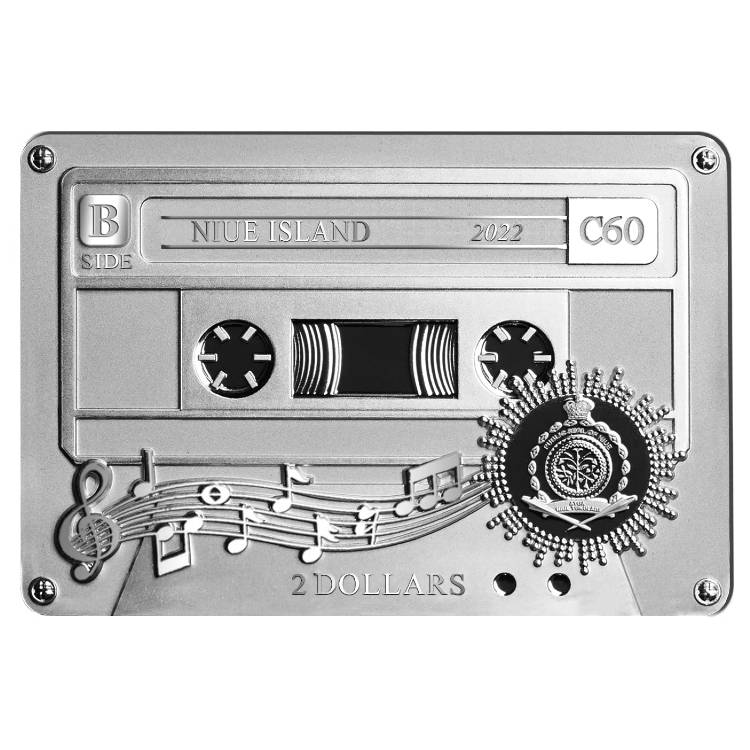 CASSETTE TAPE 2022 $2 2 OZ PURE SILVER UNIQUE SHAPED PROOF COIN