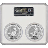 2023 GREAT BRITAIN BRITANNIA FIRST & LAST QUEEN ELIZABETH & KING CHARLES OBVERSE IN DUAL SLAB 1 OZ SILVER COIN NGC MS69