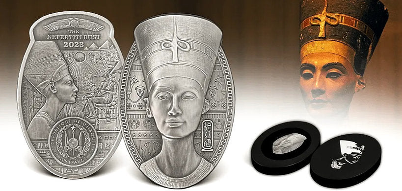 2023 3 oz Silver The Nefertiti Bust 3D Shaped Coin Djibouti