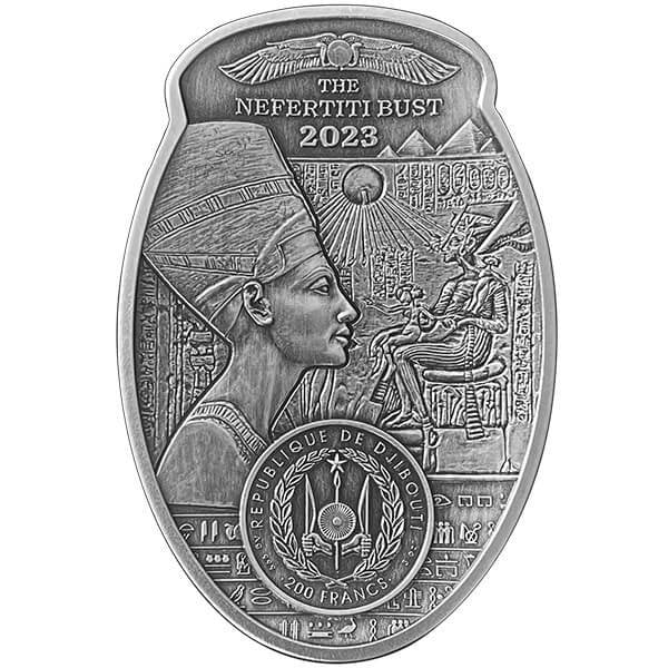 2023 3 oz Silver The Nefertiti Bust 3D Shaped Coin Djibouti