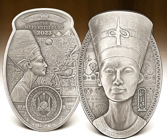 2023 3 oz Silver The Nefertiti Bust 3D Shaped Coin Djibouti