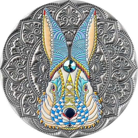 Rabbit Mandala Collection 2 oz Antique finish Silver Coin 5$ Niue 2023