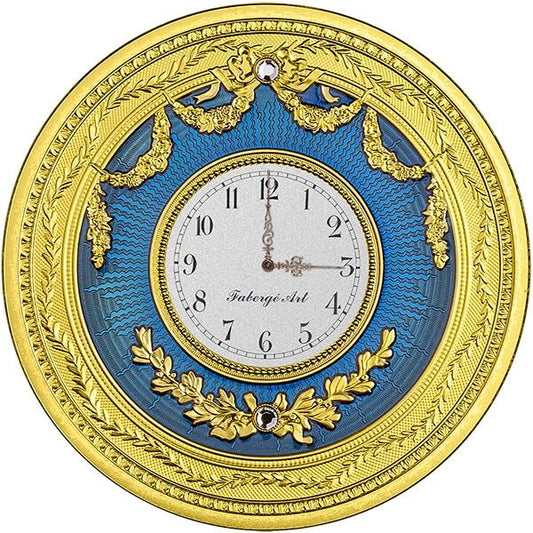 BLUE TABLE CLOCK Faberge 1 Oz Silver Coin 1$ Niue 2022