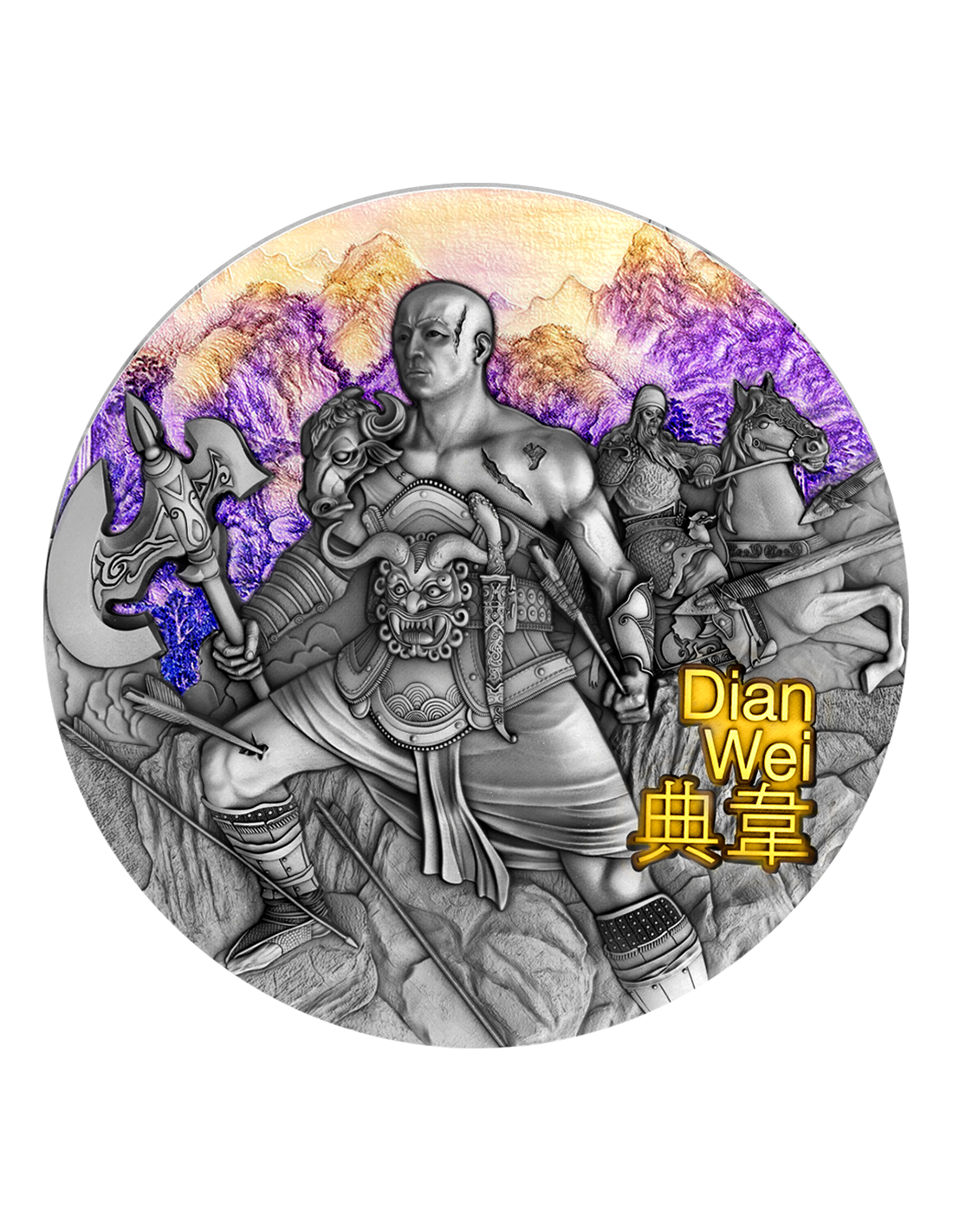 DIAN WEI Warriors of Ancient China Gold Plating 3 Oz Silver Coin 5$ Niue 2021