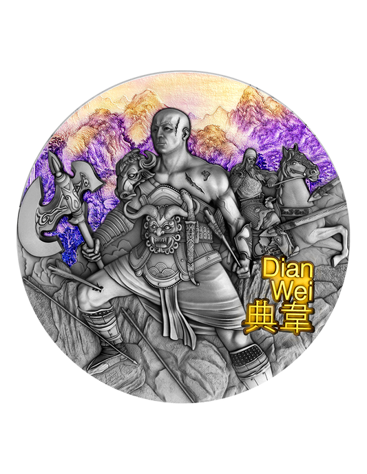 DIAN WEI Warriors of Ancient China Gold Plating 3 Oz Silver Coin 5$ Niue 2021