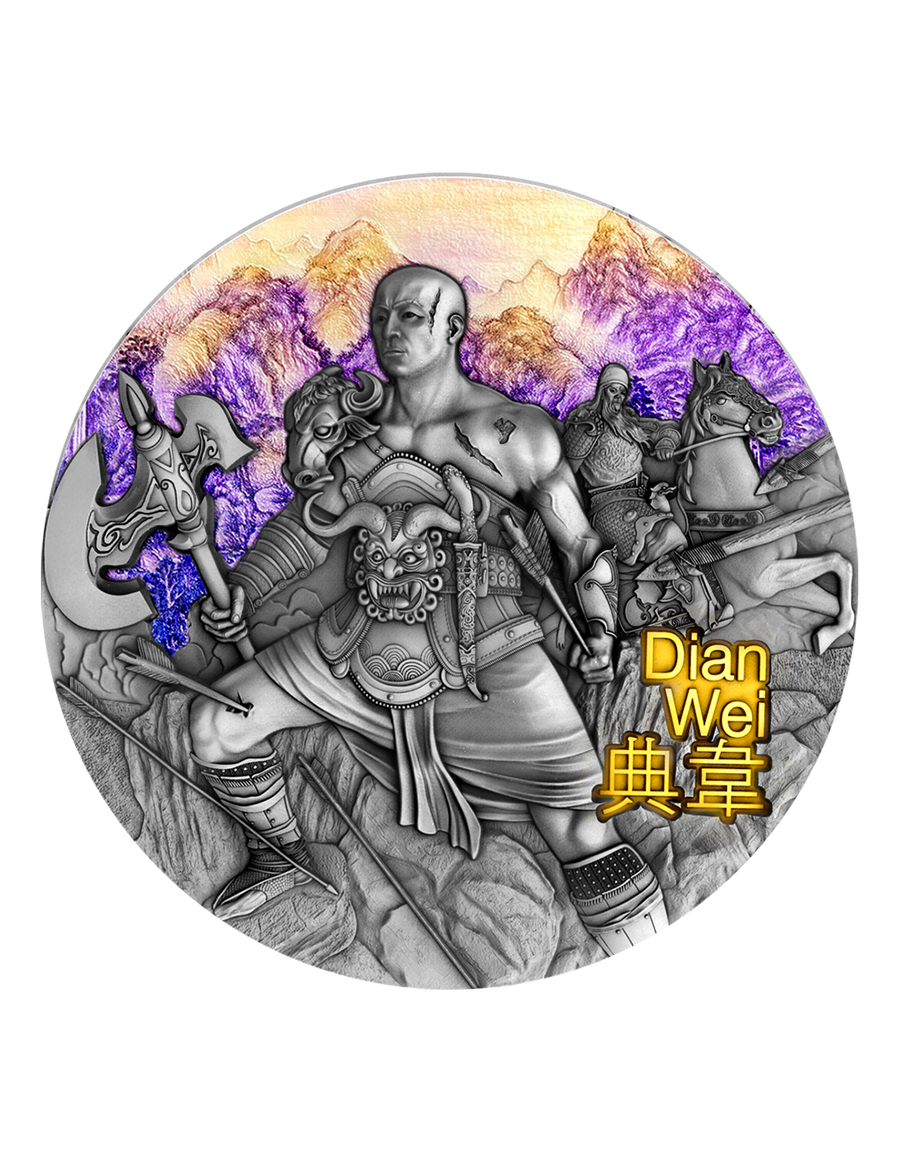 DIAN WEI Warriors of Ancient China Gold Plating 3 Oz Silver Coin 5$ Niue 2021